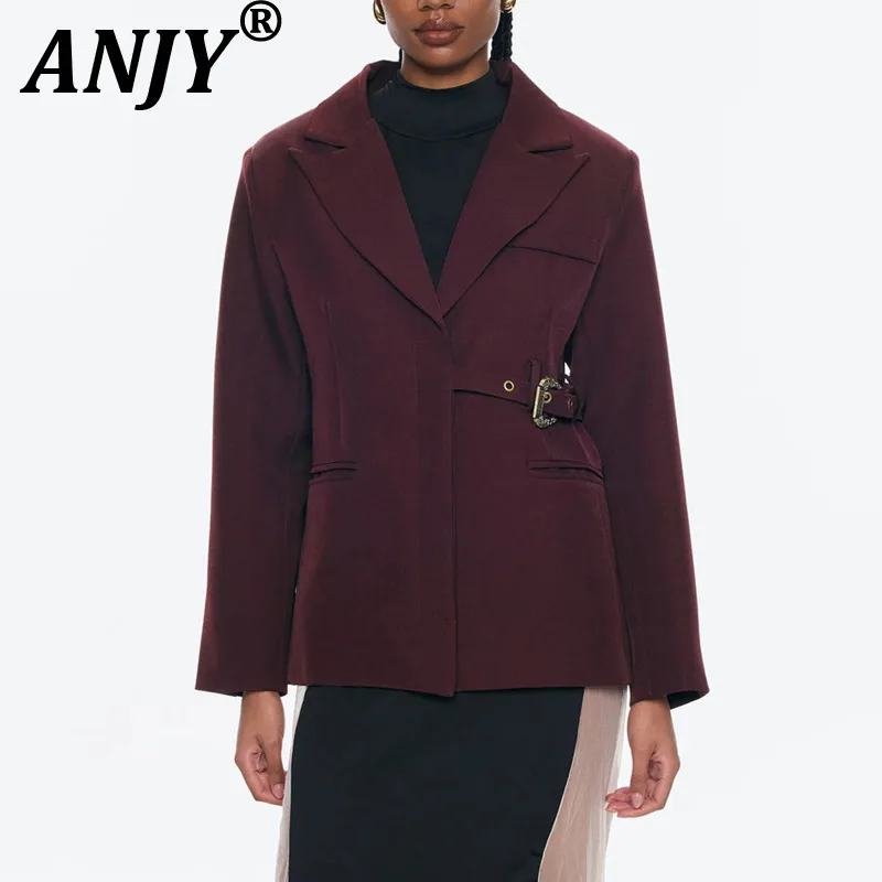

ANJY 2026 Spring Summer New Women European Light Luxury Trend Niche Casual Blazer Versatile Irregular Waist Cinching Suit A19352