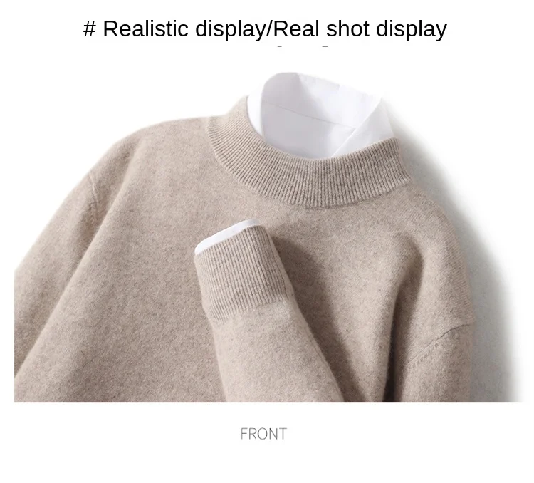 Herren-Pullover aus 100 % reiner Merinowolle, halbhoher Ausschnitt, einfarbig, Übergröße, lässiger Pullover, Herbst- und Wintersport-Kaschmir-Oberteil – Detail 15
