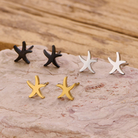 Vintage Golden Stainless Steel Starfish Stud Earrings for Women Simple Fashion Star Shell Earing Summer Ocean Party Jewelry Gift