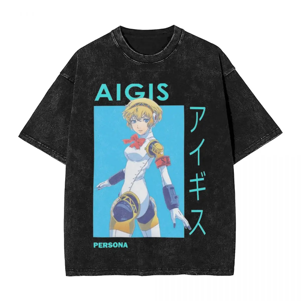 Aigis SEES Ai-chan Aegis Persona 3 Anime T Shirt Washed Short Sleeve Oversize T-Shirt Casual for Men Streetwear Summer Tees