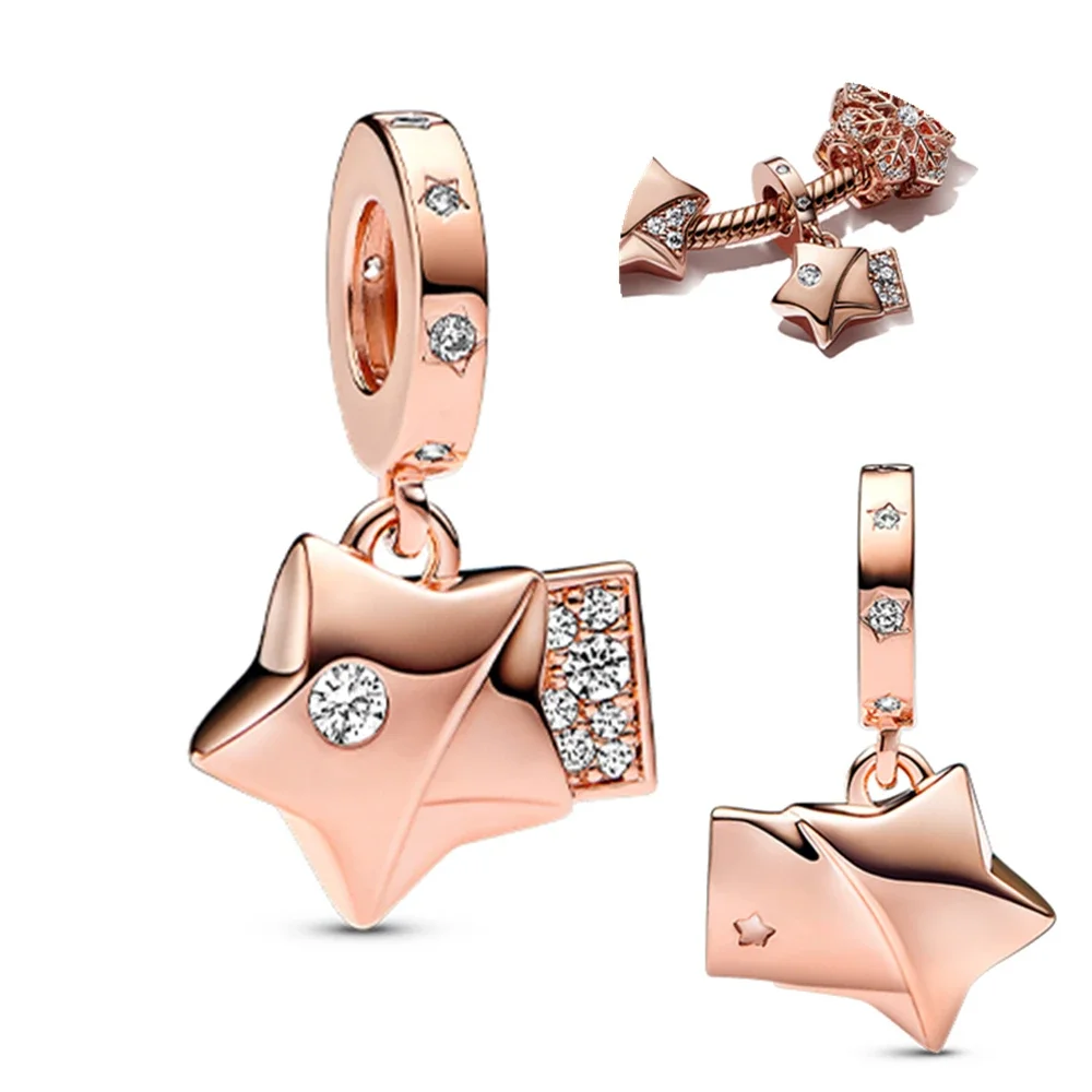 Sterling 925 Silver Lucky Star Series Rose Gold Favored Star for Women Diy Original Bracelet Necklace High Jewelry Gift