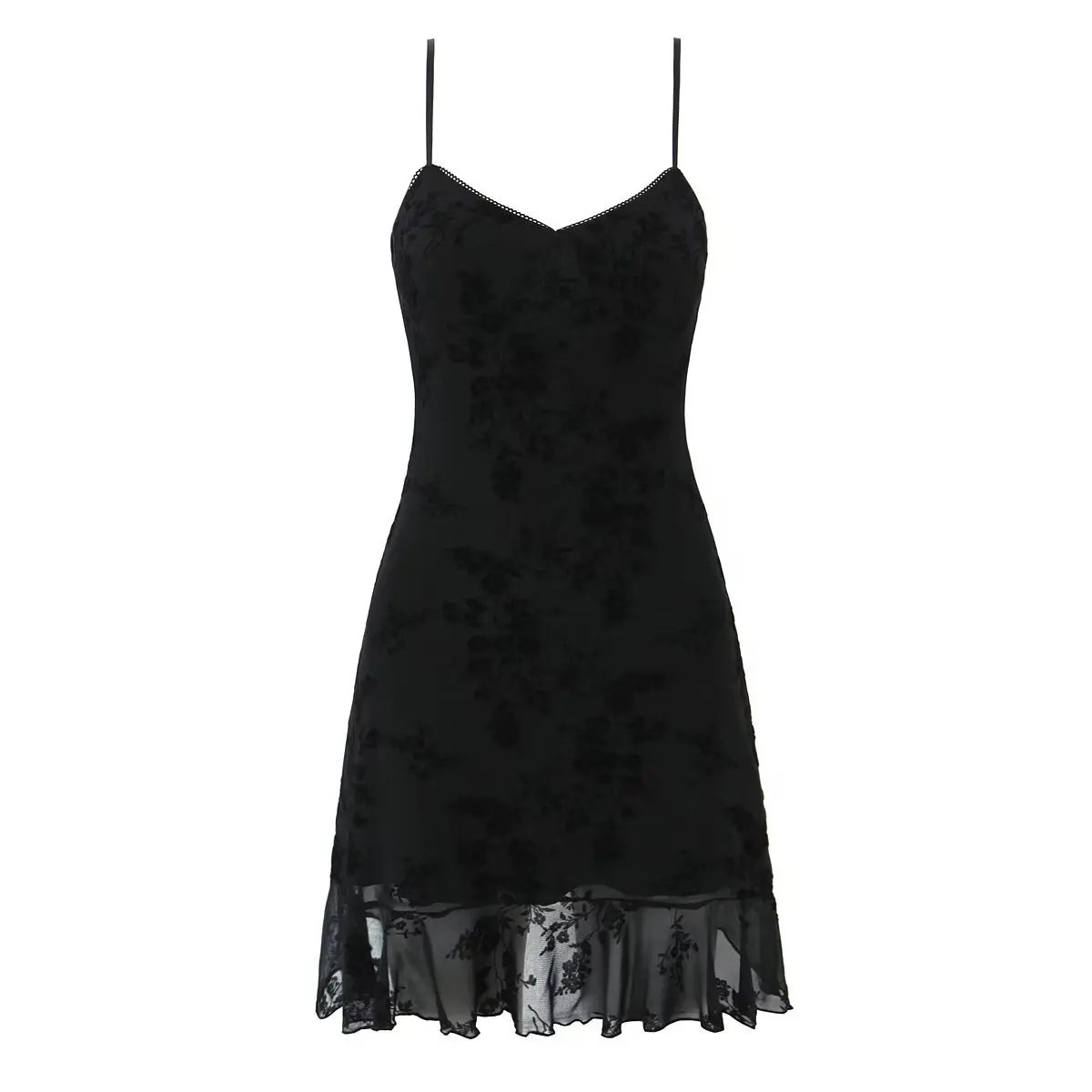 French Vintage Sexy Spaghetti Straps Flowers Short Dress Bungundy Black - view 6