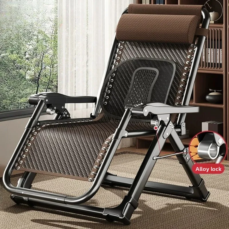 Sit Sleep Dual Use Foldable Recliner 170° Adjustable Thickened Steel 40mm Tube Heavy Duty 150kg Woven Rattan for Pregnant Office