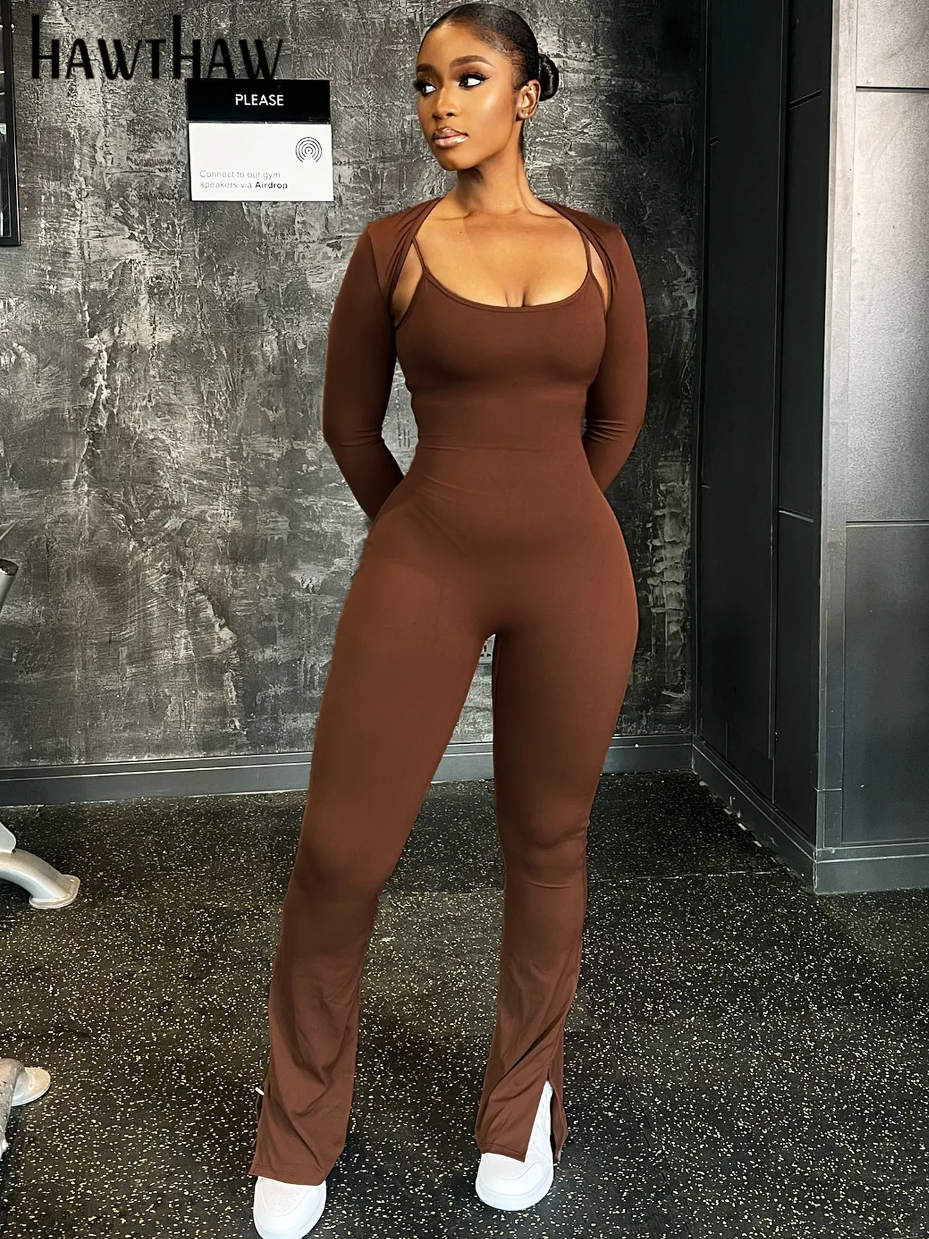 

Hawthaw Women 2024 Spring Autumn Long Sleeve Bodycon Jumpsuit Overall Jumpsuit One Piece Outfit Wholesale Items For Business