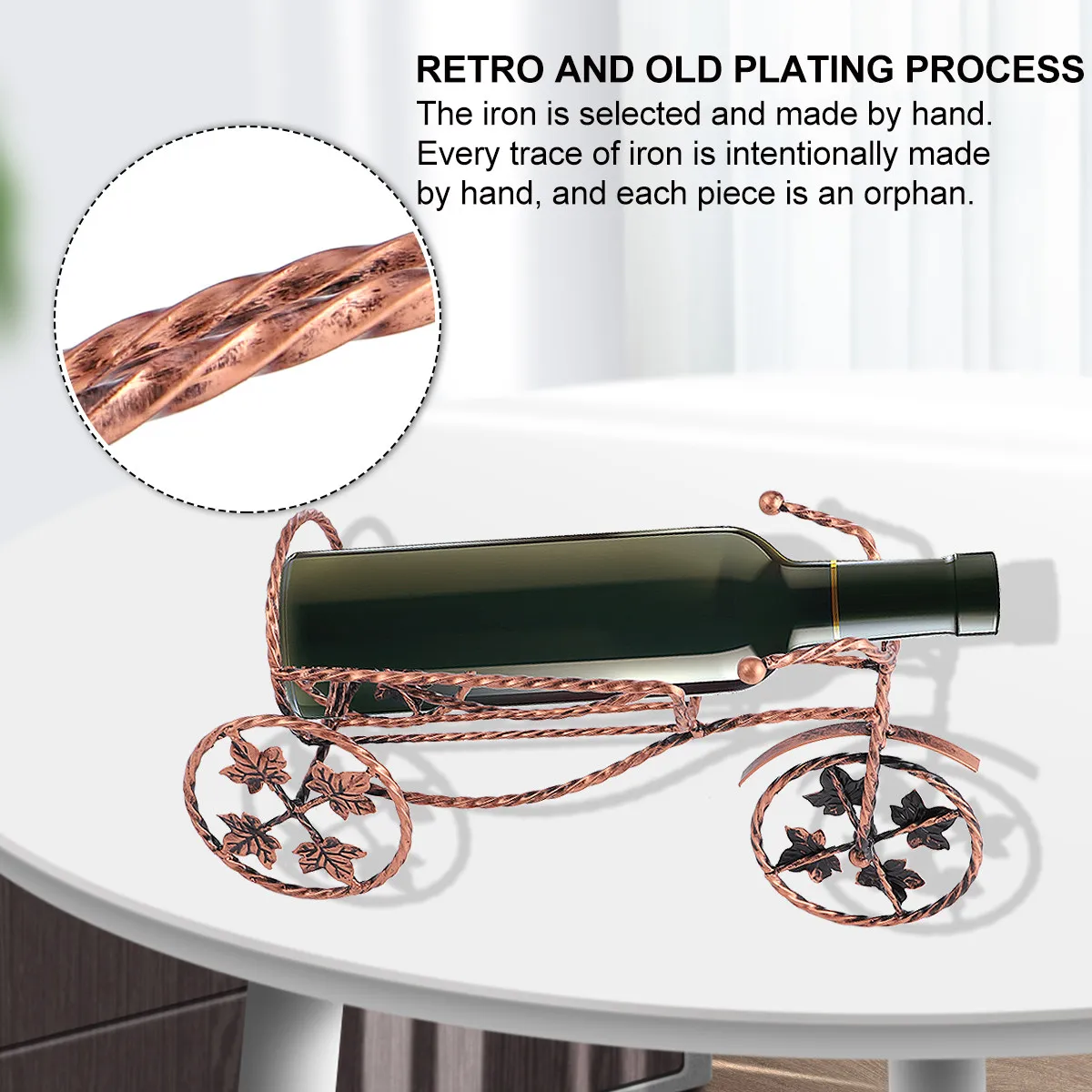 Wine Bottle Rack Tricycle Shape Iron Display Stand for Red White Sparkling Wine Home Bar Decor