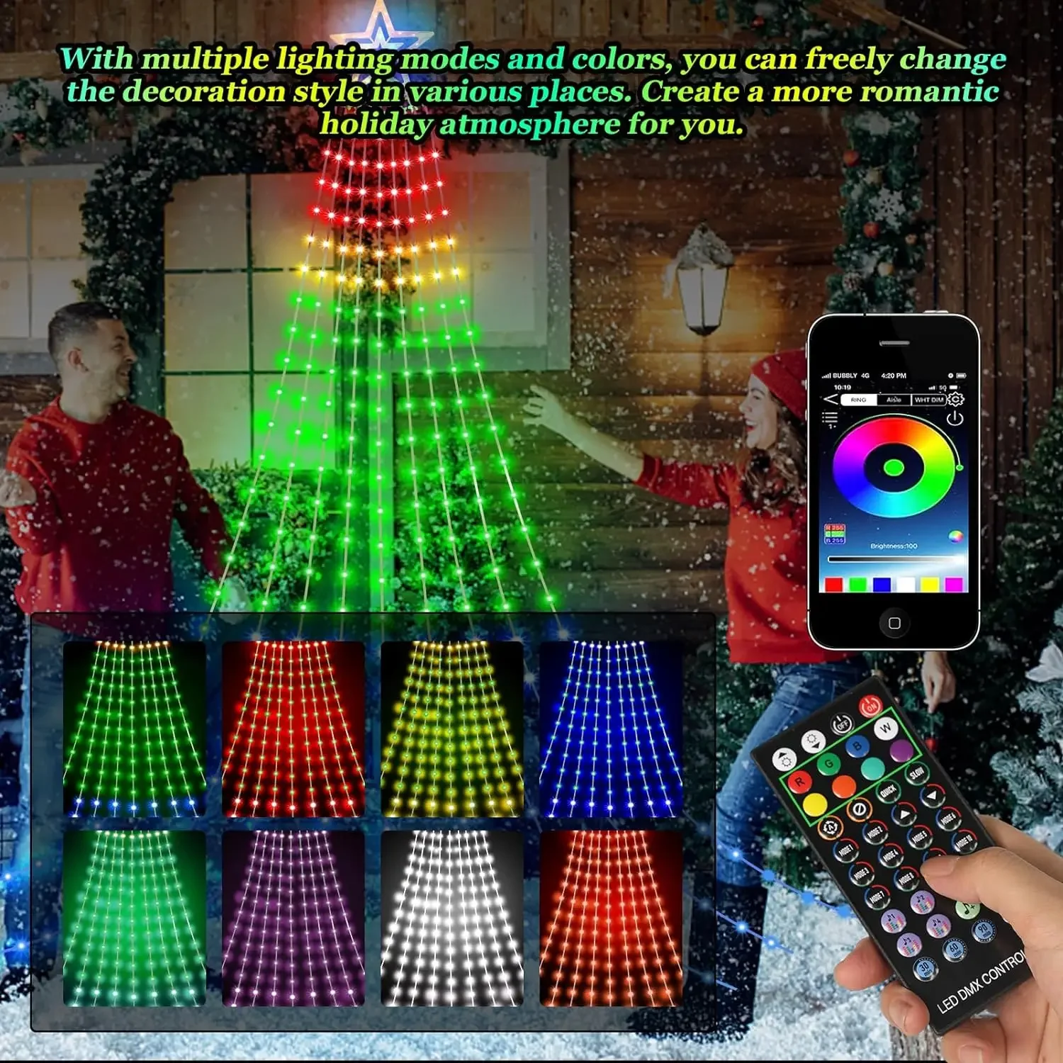 Smart LED String Tree Lights with APP Remote Control USB Fairy Star Topper Light for Christmas Bedroom Indoor Outdoor Xmas Decor