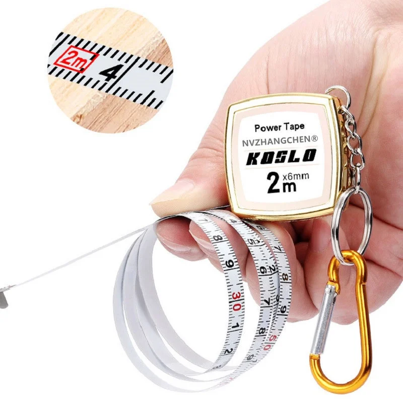 2m Tape Measure Retractable Ruler Keychain Construction Tools Steel Thicken Pocket Centimeter Woodworking Gauging Ruler