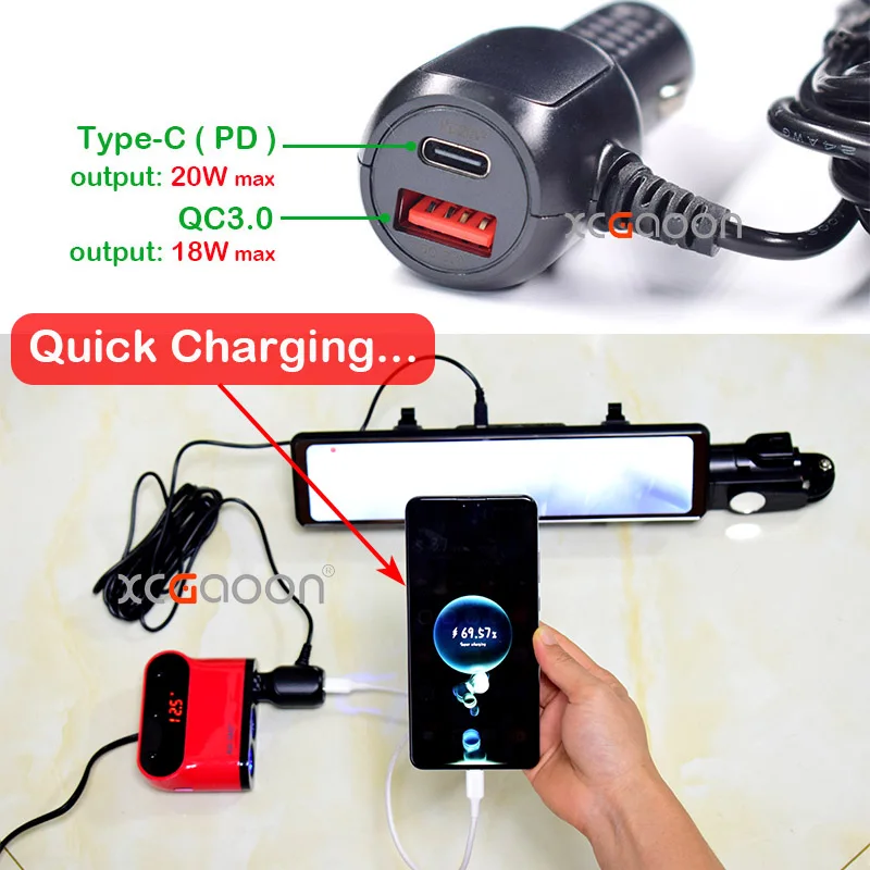 Szybka ładowarka samochodowa 5V 3A Type-C USB QC3.0 z portem Micro Mini Type-C do kamery samochodowej, detektora radarowego, GPS, kamery DVR, 3,5 metra — zdjęcie 4