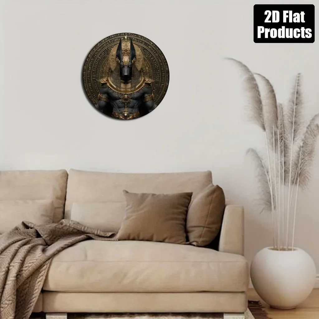 Vintage Anubis Round Aluminum Wall Plaque 8x8inch , Egyptian Home Decor, Party Gifts
