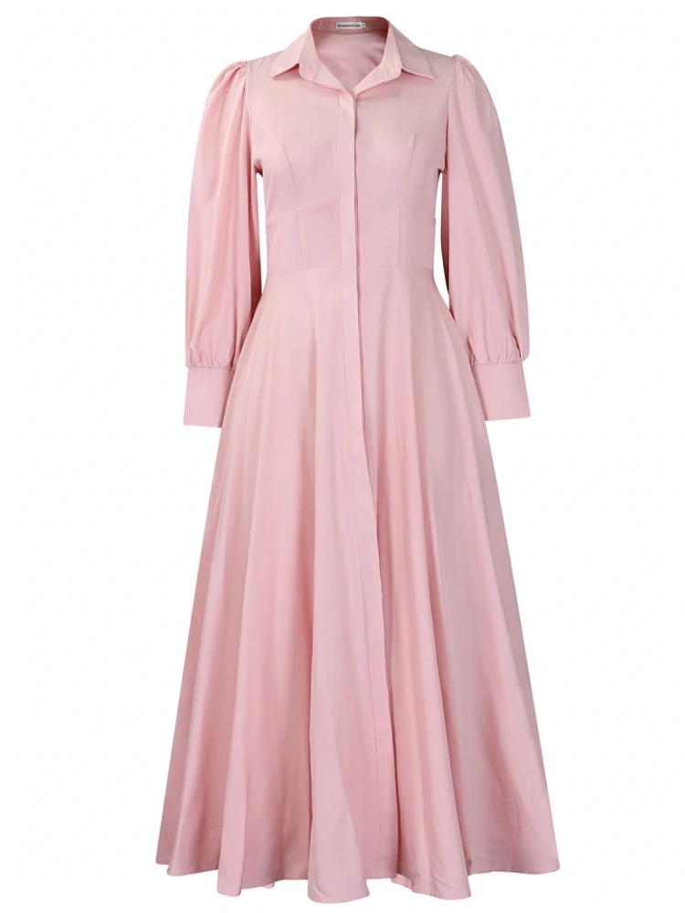 

Элегантное макси-платье больших размеров L-3XL, весна-лето 2026, женское офисное платье, повседневное, с длинным рукавом, однотонное, оверсайз