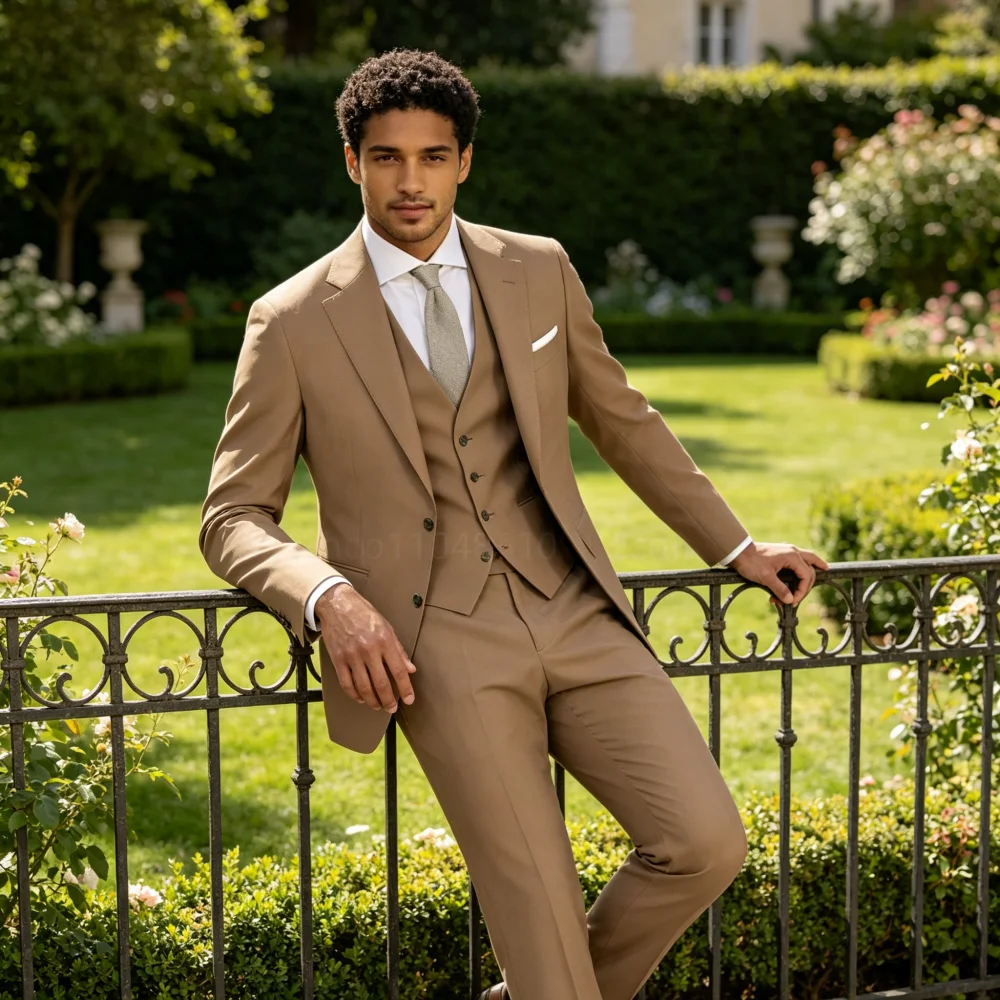 

Элегантный мужской костюм-тройка Slim Fit: пиджак, жилет и брюки на двух пуговицах, высококачественная деловая/свадебная одежда