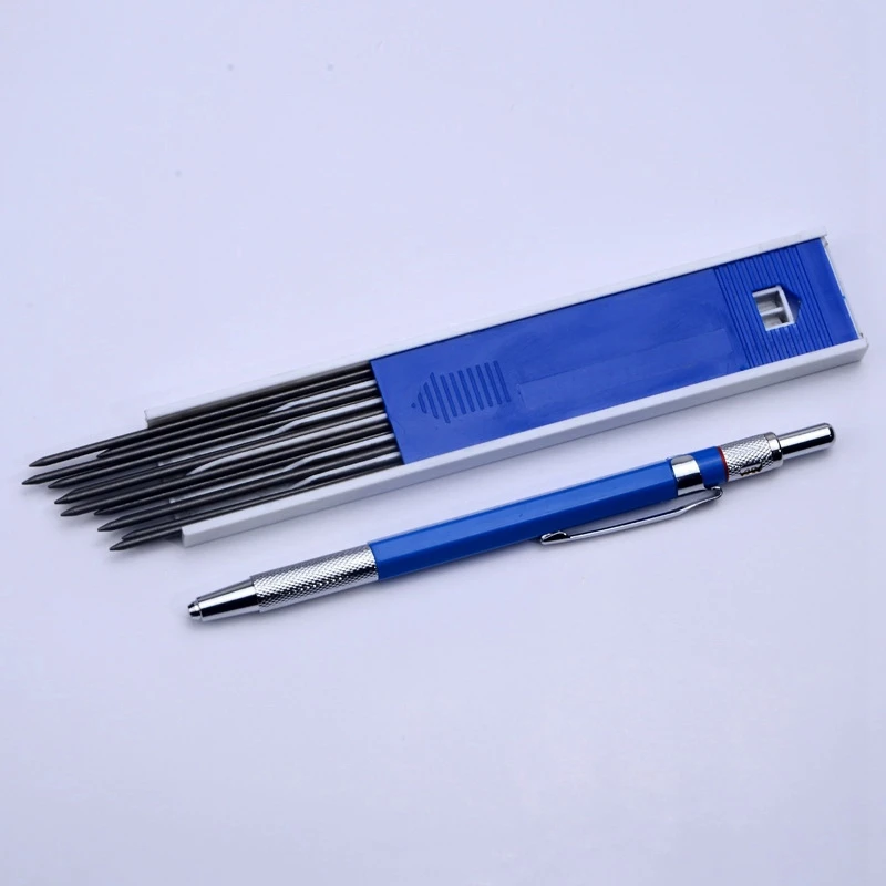 2.0mm Mechanical Pencil Lead Pencil for Draft Drawing Carpenter Crafting Art Sketching with 12 Pcs Refill - Black