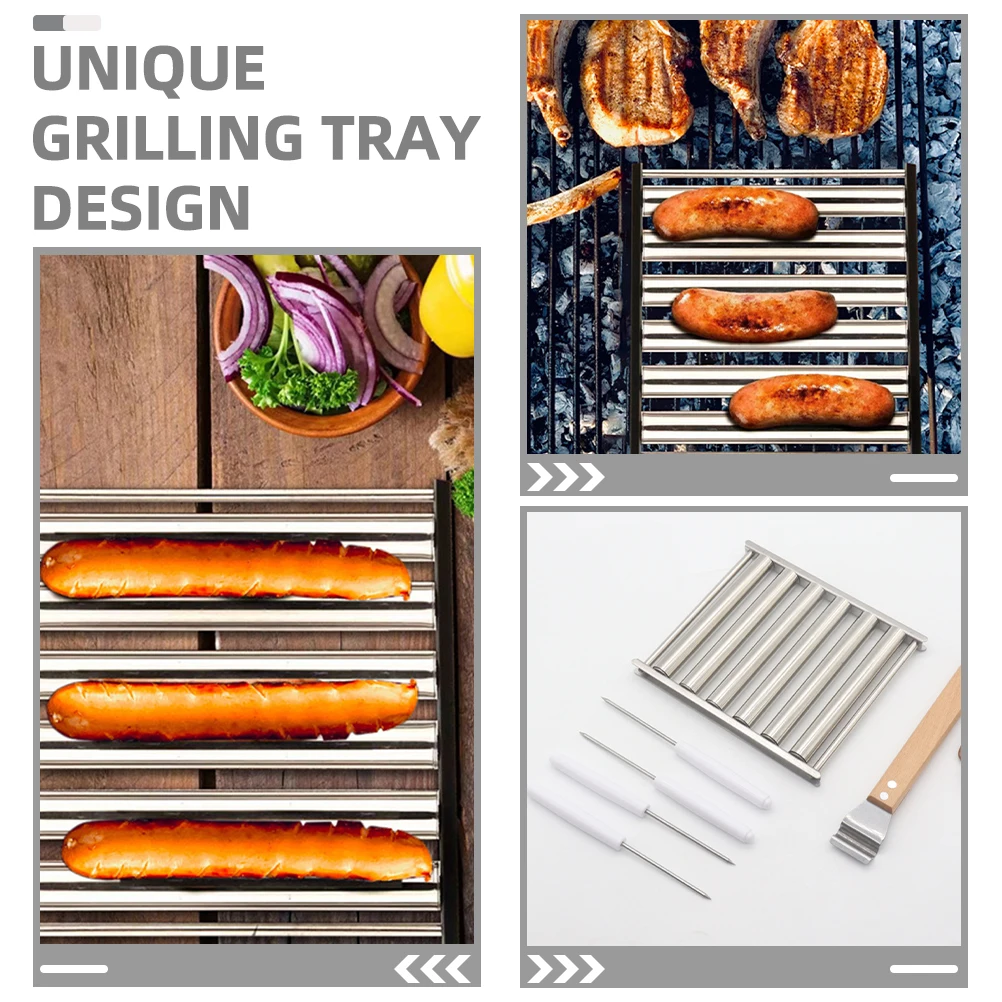 

1 set Stainless Steel Grill Outdoor BBQ Rolling Cookware Camping Picnic Grilling Tool Detachable Portable Sausage for Outdoor