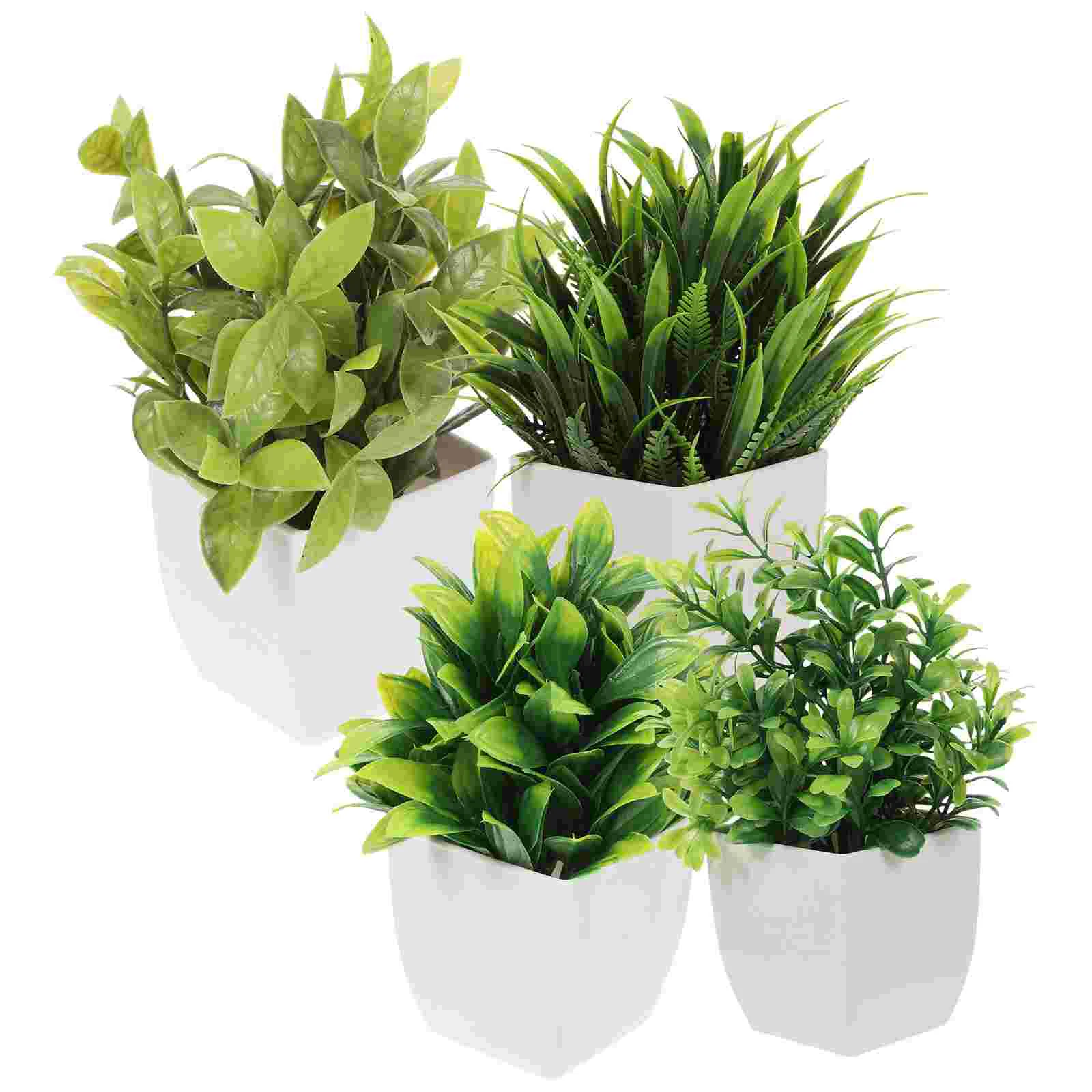 4 Pcs Potted Plant Eucalyptus Artificial Office Man Fake Plants Outdoor Faux Indoor Houseplant Plastic Greenery Bonsai Decors