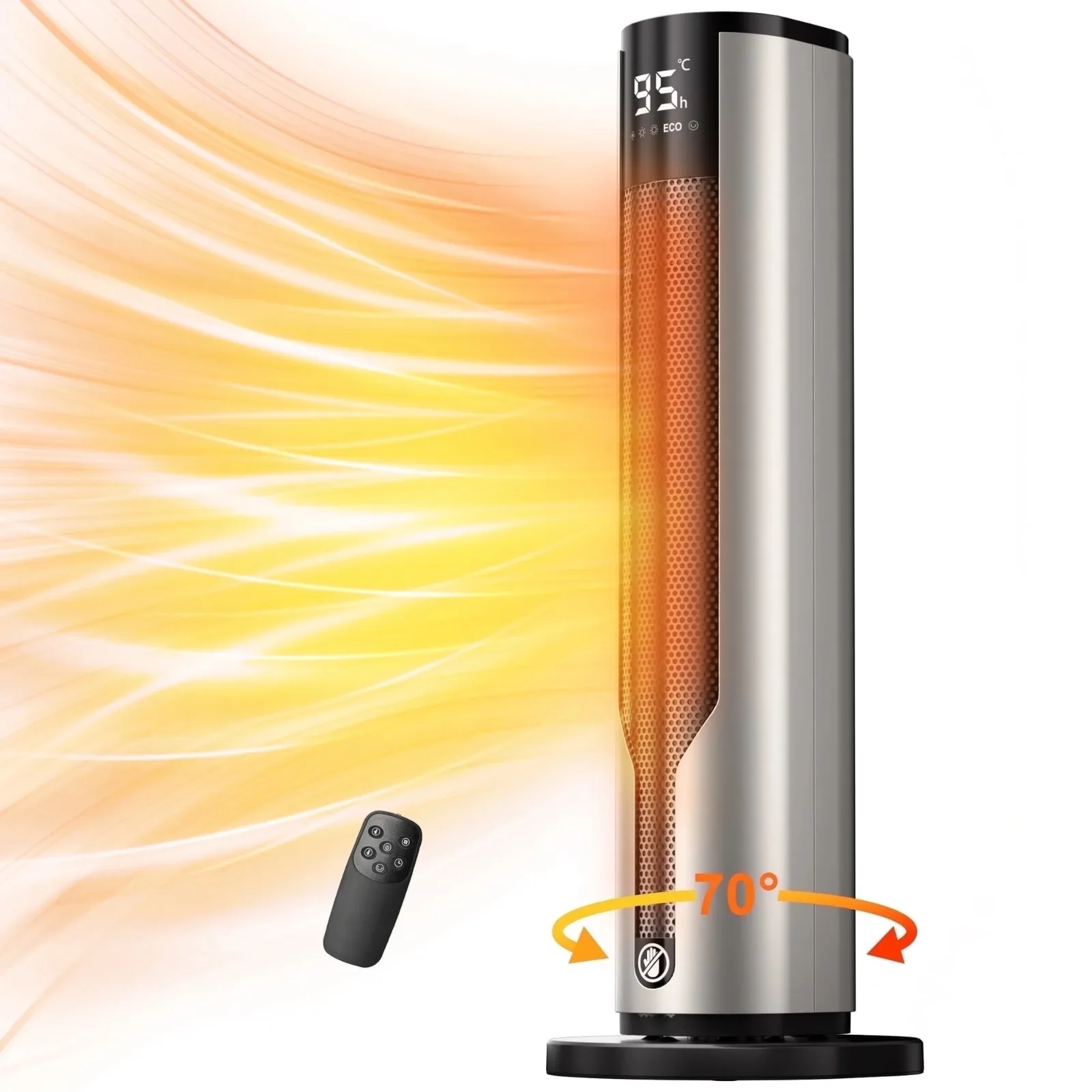 Space Heater, 1500W PTC Electric Heater With Thermostat, 70° Oscillation Timer for Indoor Bedroom