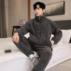 Newest M-5XL Men's Pajamas Set Winter Male Thickening Long Sleeve Pajamas Casual Flannel Pyjama Pijama