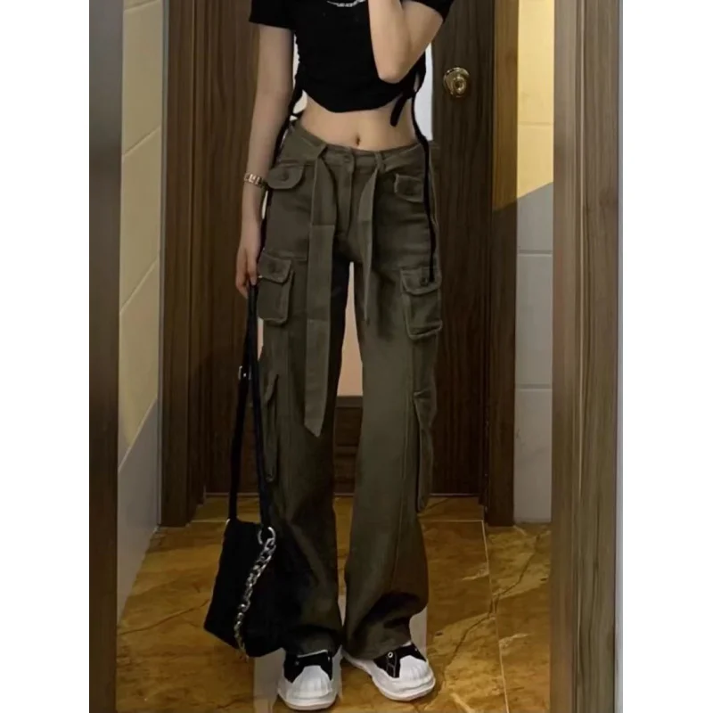 American Retro Overalls Men and WomenhiphopFried Street High Waist Slimming Sense of Design Multi-Pocket Wide Leg Mop Pants Tide