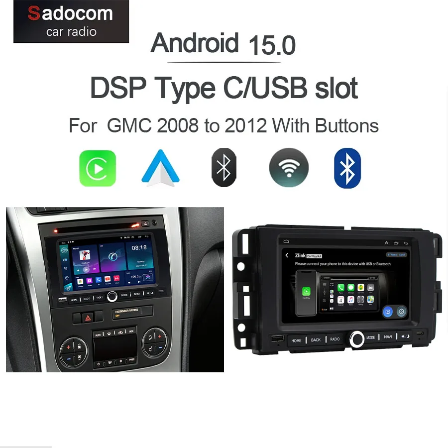 7“Android Car Radio For GMC 2008 to 2012  With Buttons Wireless CarPlay Android Auto GPS Nav Bluetooth Steering Control