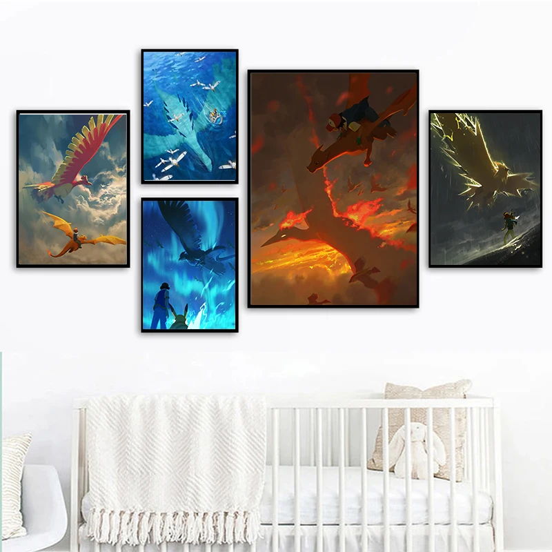 

Pokemon Charizard Ho-Oh Zapdos Articuno Canvas Painting Wall Art Poster Mural Children Bedroom Modern Home Decoration Kids Gift