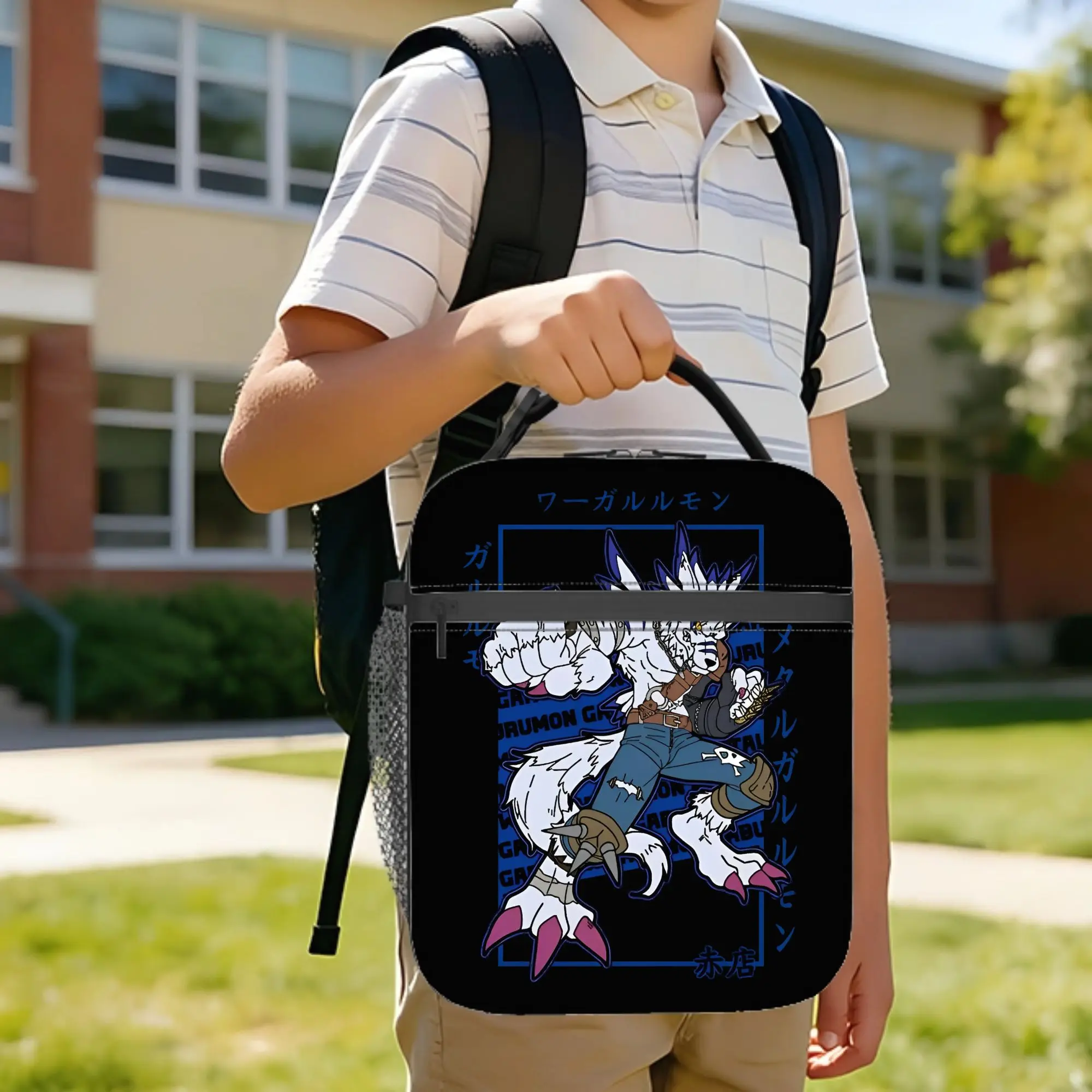 Digimon Weregarurumon Insulated Lunch Bags Thermal Bag Reusable,Meal Container  Portable Lunch Box Tote Girl Boy Beach  Picnic