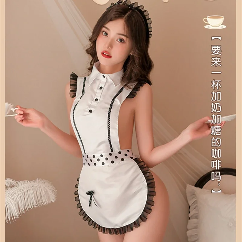 Lolita linda roupa de limpeza trajes cosplay kawaii servo sexy roupa interior rendas sem costas avental de uma peça roleplay lingerie da mulher