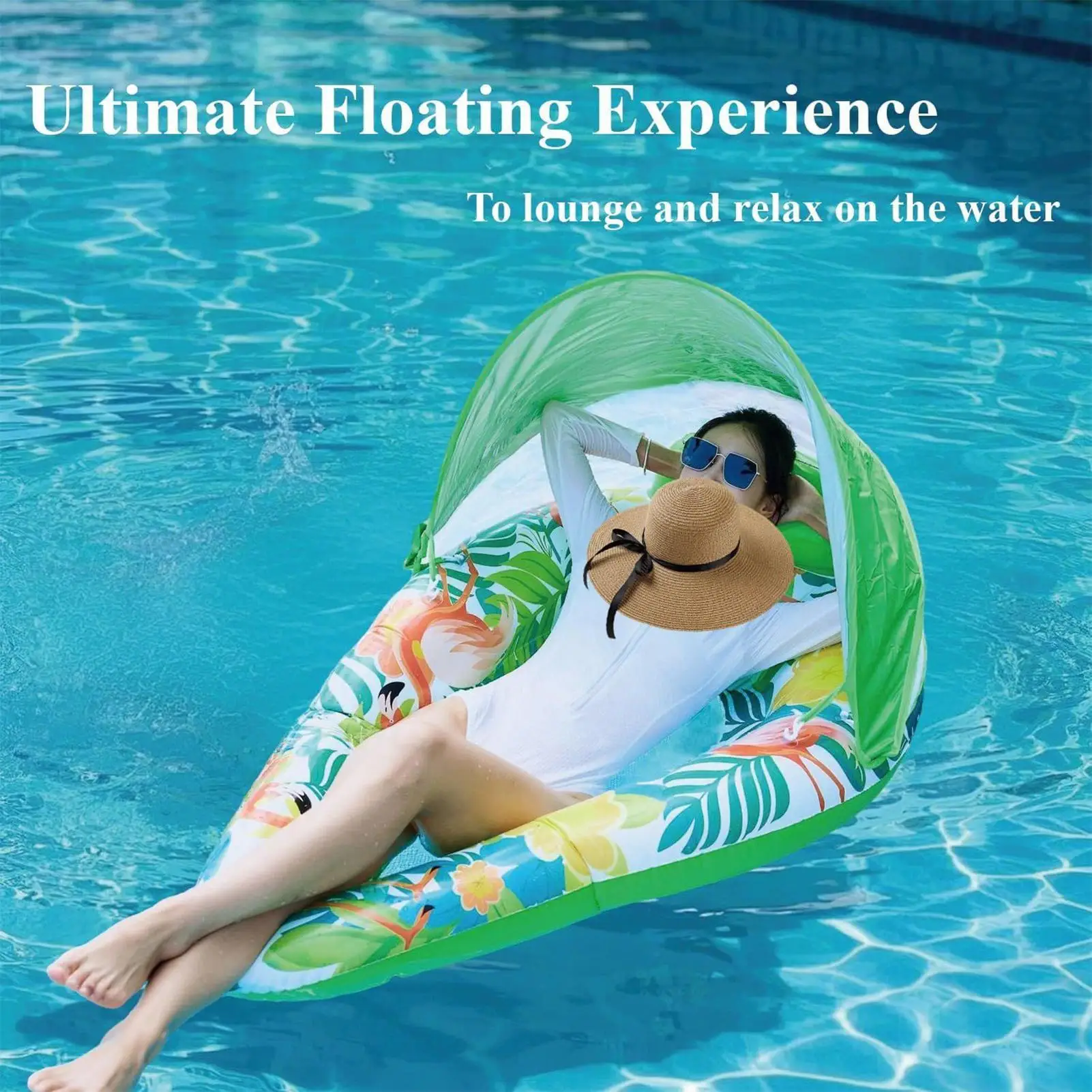 Flotadores de piscina con dosel, balsa inflable para piscina con protección solar para deportes, niños pequeños, playa, mar, isla de natación de primavera