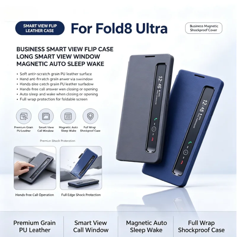 Premium Business Smart APP Window View Sle Leather Flip Case For Samsung Galaxy Z Fold 8 Ultra 7 6 5 4 Slim Anti-drop Back Cover