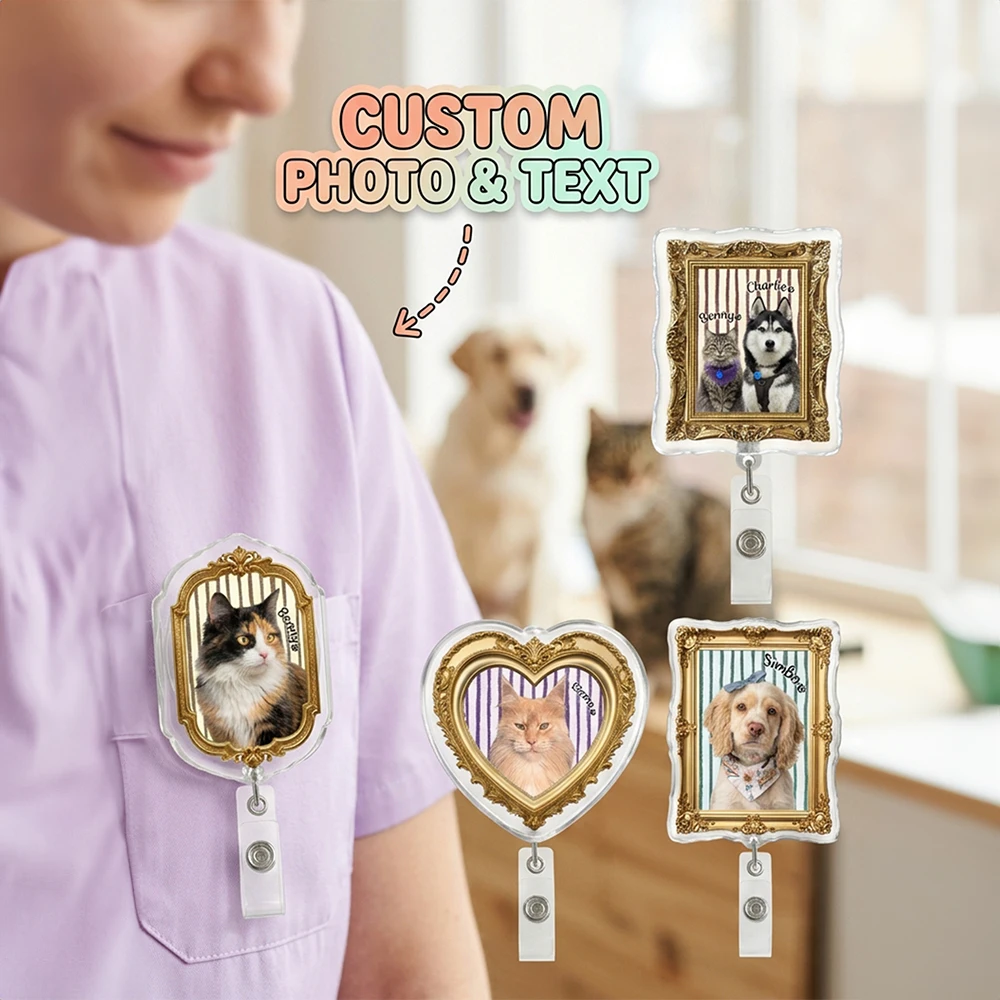 Personalised Custom Pet Photo Text Badge Reel,Retractable Badge Holder,Pet Clinic Staff,For Hospital,Office,Name Tag Attachment