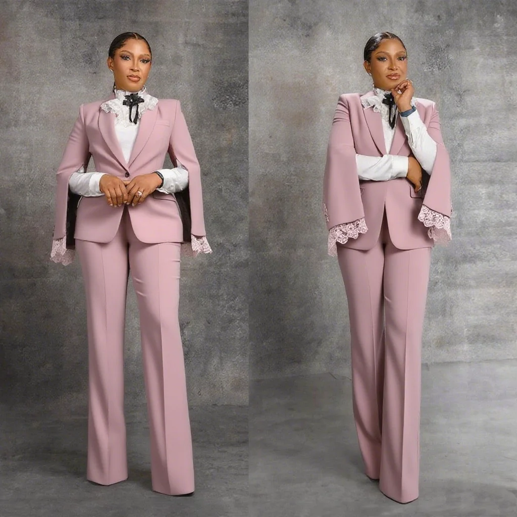 女性用にカスタマイズされたレースケープスリーブブレザージャケットとパンツスーツ、クラシックなウェディングゲストフォーマルウェア、プラスサイズ、2個