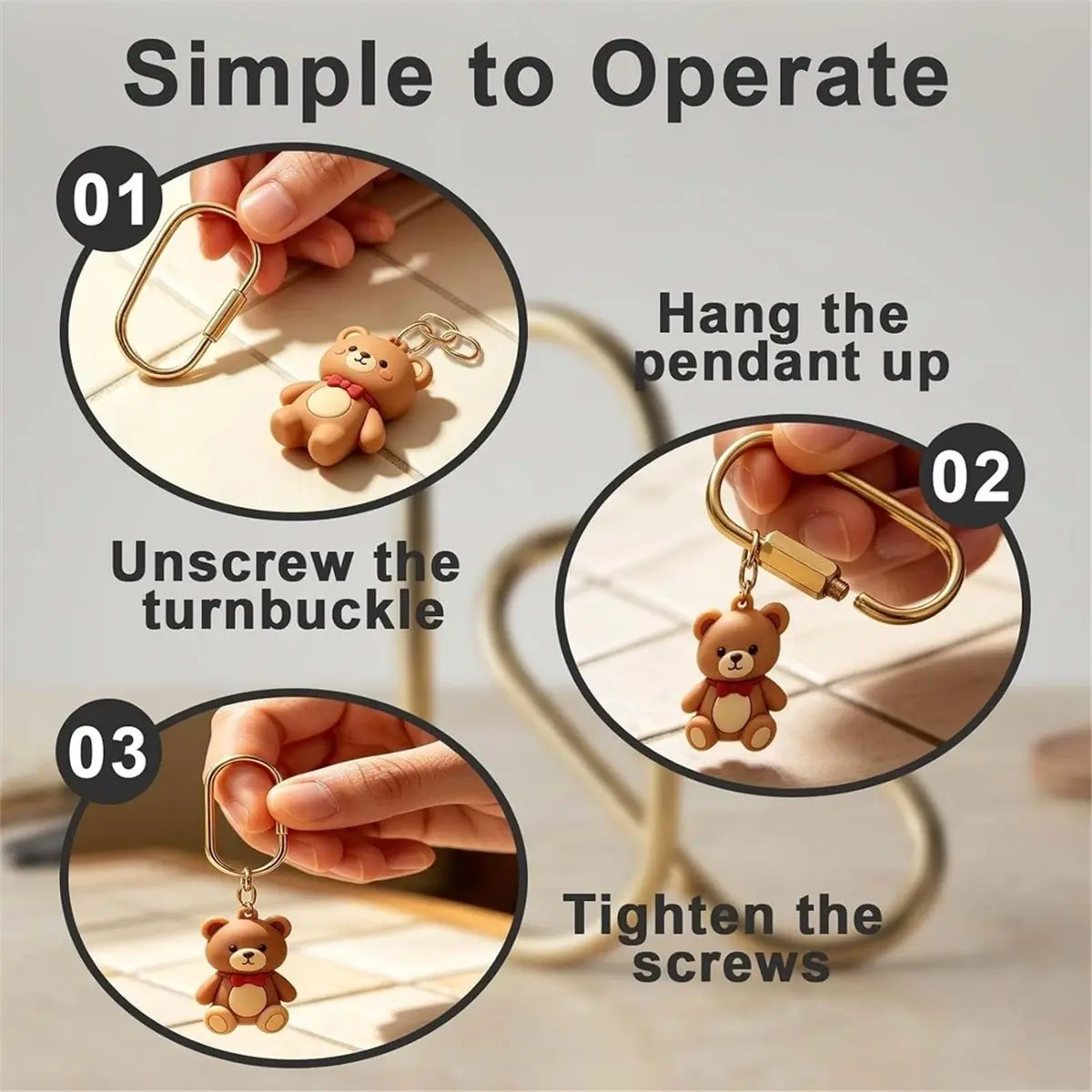 10 Pcs Gold Brass Key Rings, Secure Screw Lock Anti Theft Keychain Clip, Suitable for Daily Key Storage Purse Charms