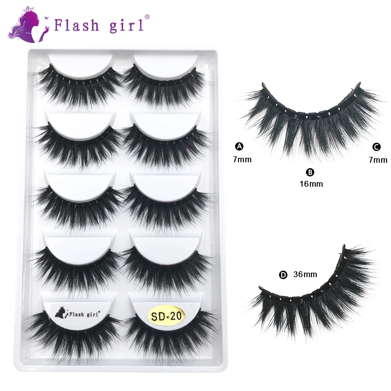 5 pairs/piece Multi-layer Self adhesive flexible Black cotton Band mink Falsle eyelashes extention wtih Personlized