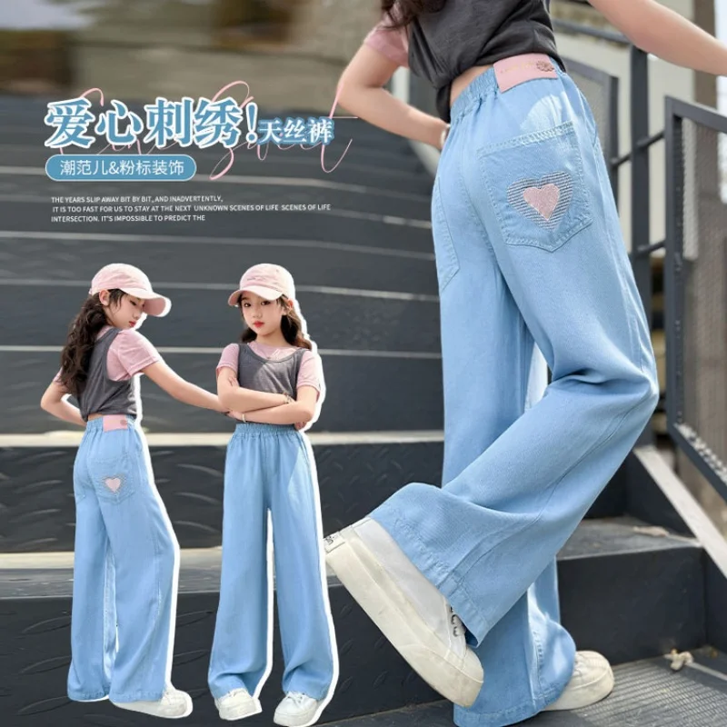الفتيات الصيف الحب المطرزة الدينيم السراويل الضوء الأزرق صغار الصيف السراويل الجديدة للأطفال السراويل المضادة للبعوض