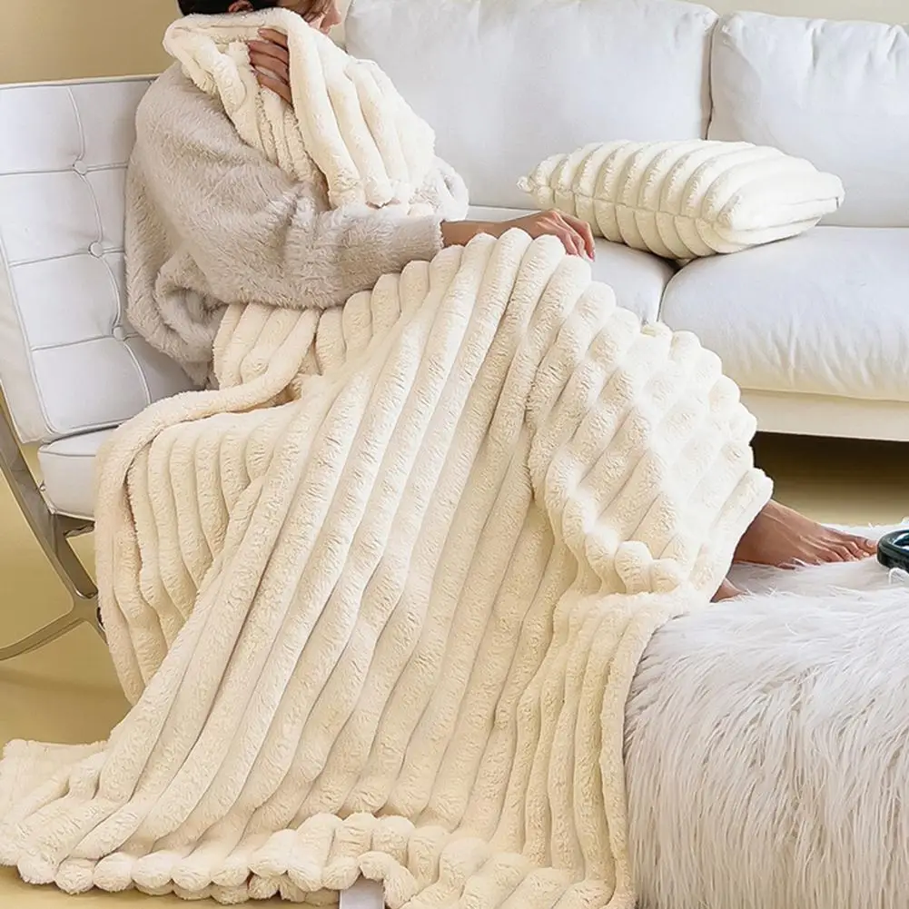 Thick Furry Blanket Cozy Plush Furry Throw Blanket Thick Fluffy Bubble Blanket for Couch Bed Soft Warm Solid Color for Room