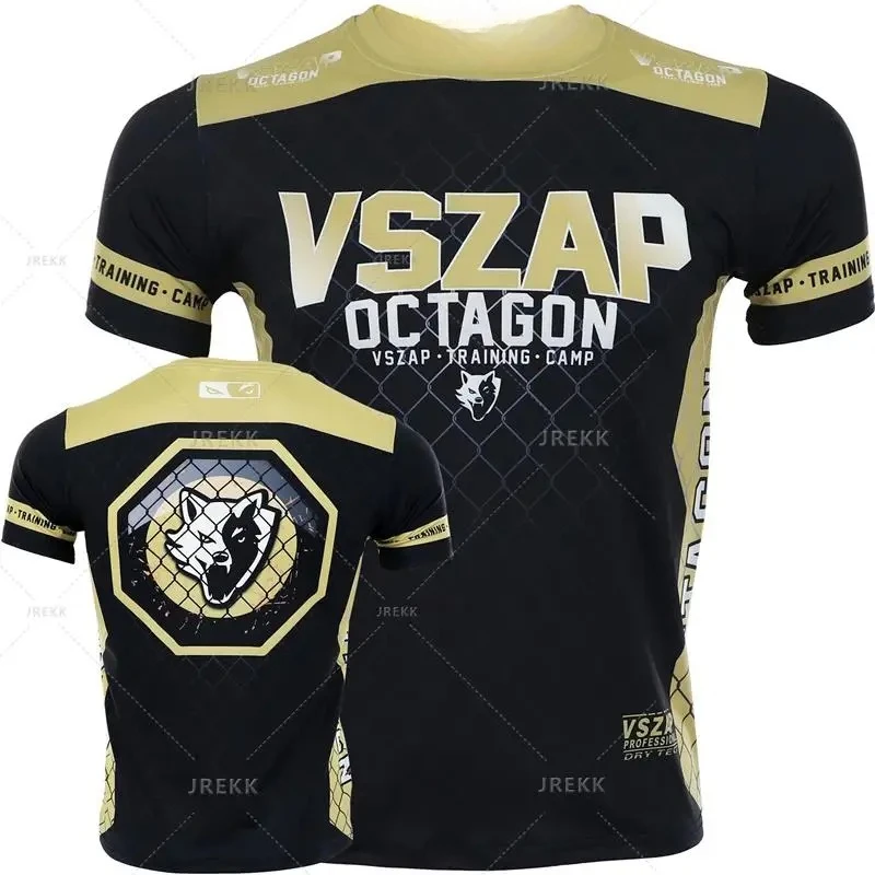 2024 Vszap Taekwondo Fitness Fighting Sanda Training Short Sleeve T-shirt MMA Sport Fighting Martial Arts Wind Thai Boxing