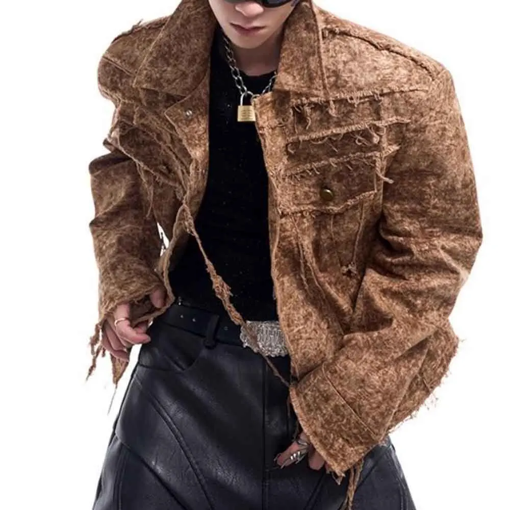 

Winter New Men's Frayed Edge Long-Sleeve Denim Jacket American Retro Fashion Trendy High Street Loose Casual Niche Men's Top