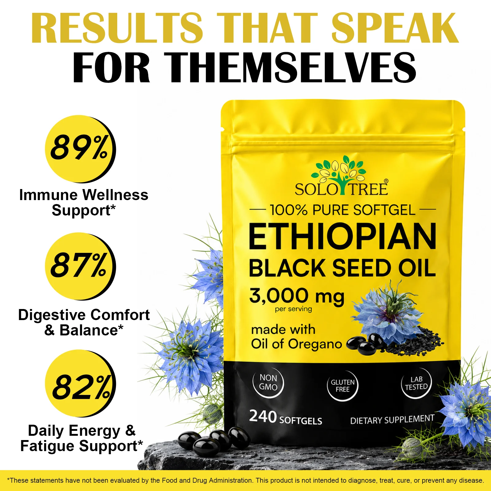 SOLOTREE Ethiopian Black Seed Oil Softgels 3000 Mg, with Oregano Oil Extract, Immune Support & Digestive Comfort, 240 Softgels