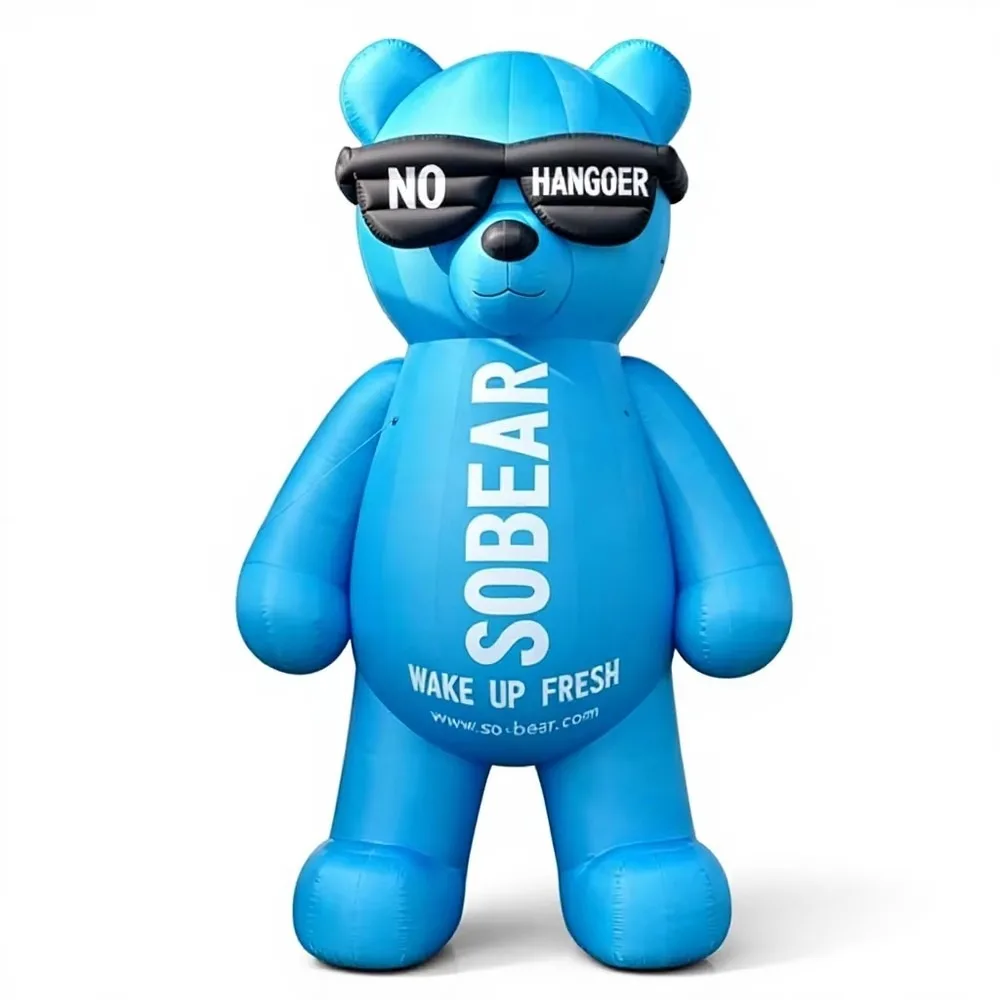 Giant Durable Multi-Color Oxford Cloth Inflatable Blue Bear With Sunglasses Built-In Fan Plug Powered For Event