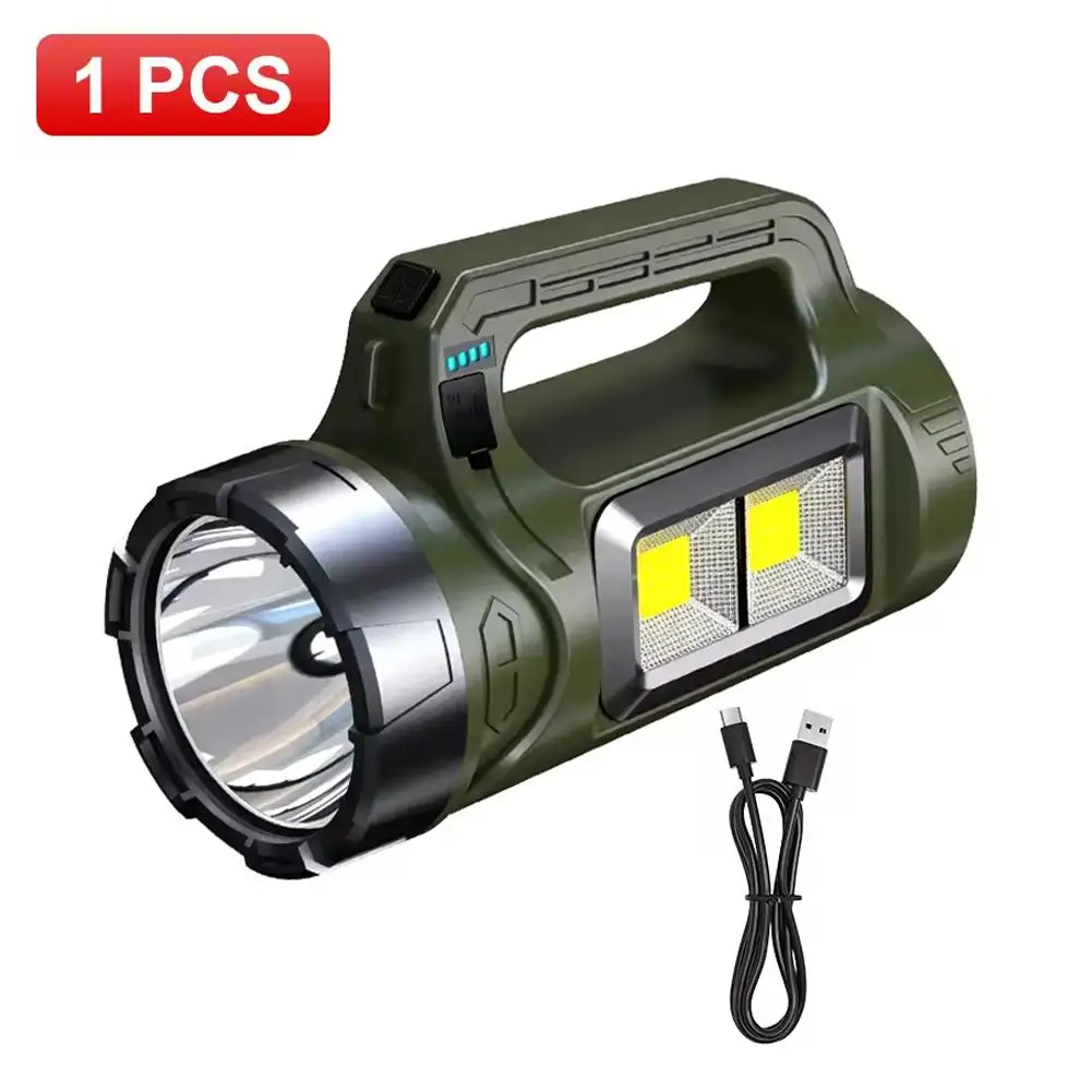 Handheld Solar LED Searchlight IPX4 Waterproof Type‑C Rechargeable Flashlight COB Side Light Emergency Spotlight For Outdoor