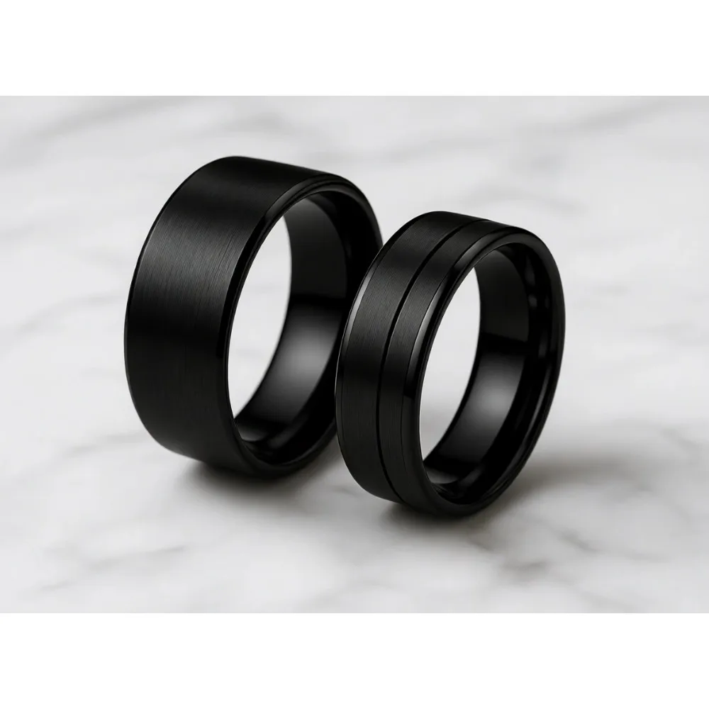 Anillo de Boda para Hombre, Juego de Anillos de Acero Inoxidable, Dorado, Negro, Plateado, Simple, Promesa, Compromiso, Ajuste Cómodo, Tallas 6-14, 8MM, 3 Piezas