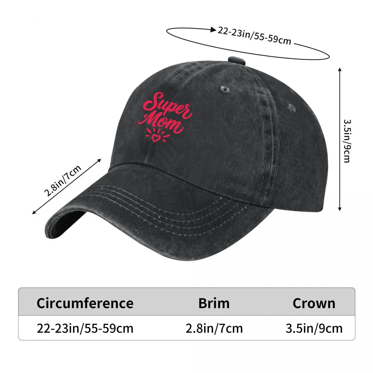 Super Mom Heart Graphic Washed Baseball Cap Outdoor Hat