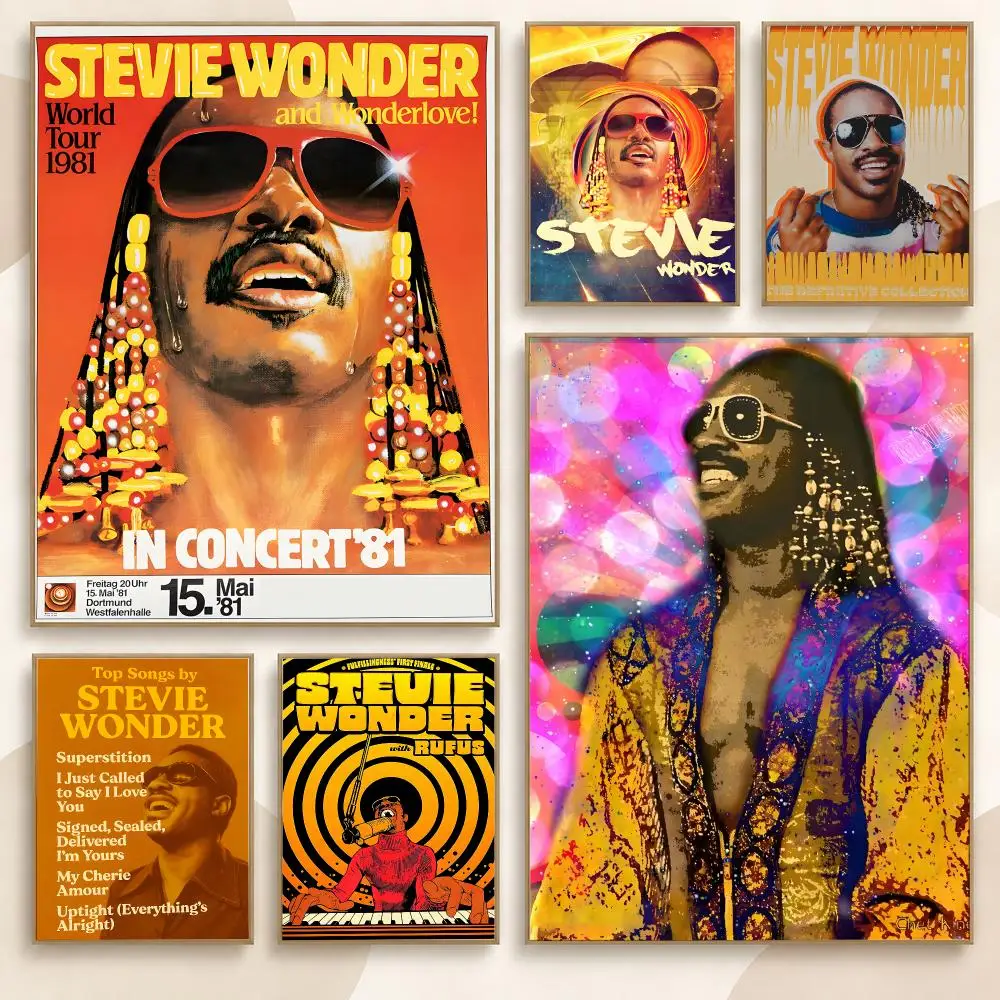 Stevie Wonder 80s Soul Singer Classic Album Style Music Poster Contemporary Wall Art Print for Bedroom & Living Room, Unframed