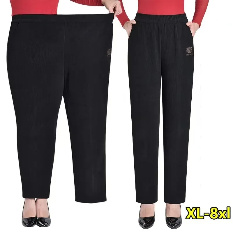 2025 NEW Women Trousers Elastic High Waist Mothers Pants Autumn Female Casual Long Straight Pants Winter Warm Cotton Pant