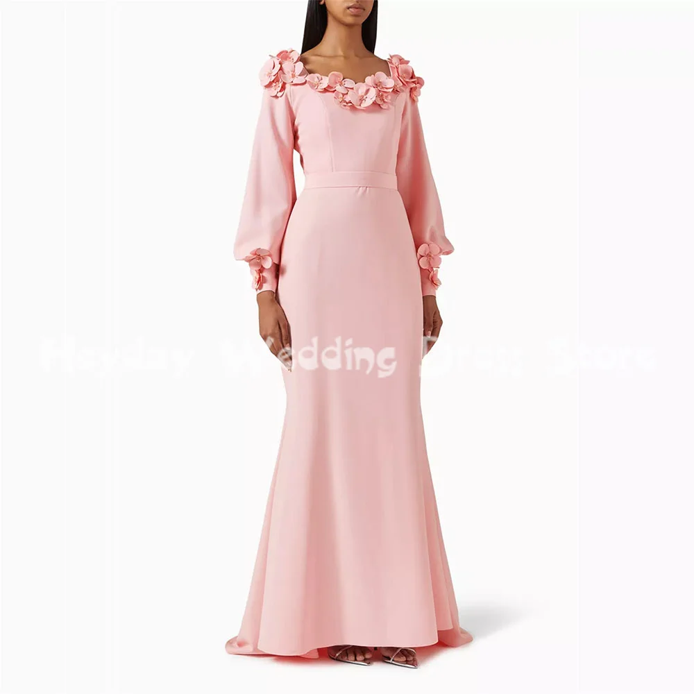 

Heyday Women's Mermaid 3D Flowers Draped Saudi Evening Dresses With Long Sleeves Floor-Length Formal Elegant Party Dresses 2025