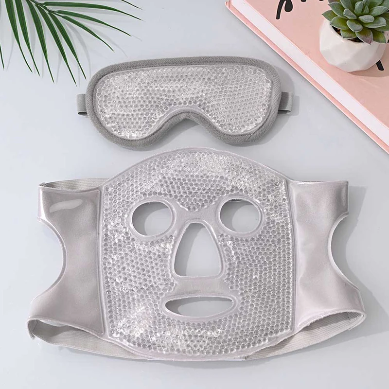 Ice Cold And Hot Heat Full Face Eye Mask Sleeping Ice Pack Reduce Face Puff Dark Circles Gel Beads Mask SPA Massager For Women