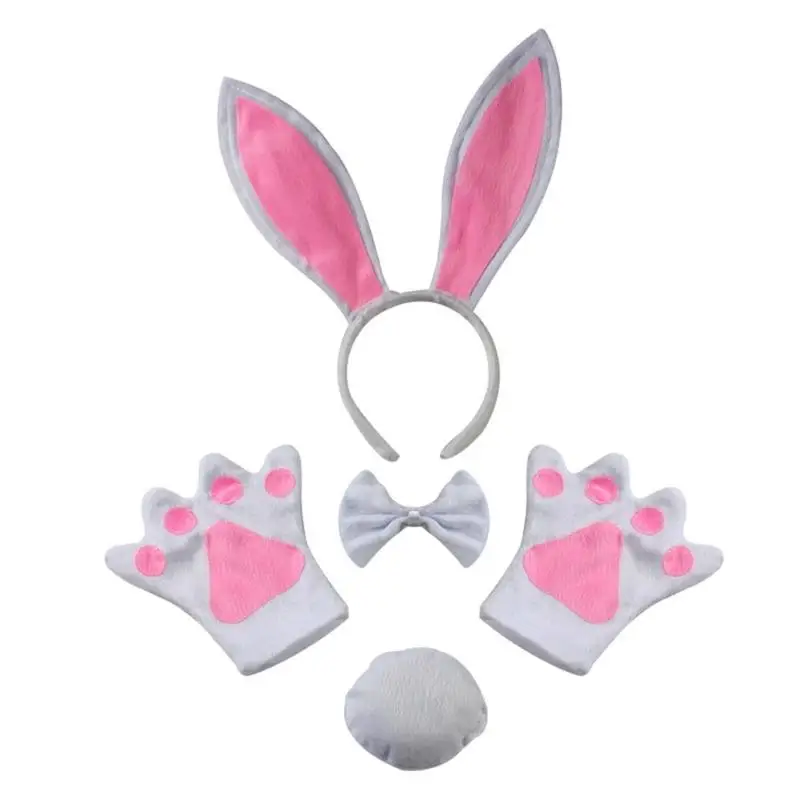 Girls Rabbit Costume Headband Necktie Tail Paw Gloves Set Cosplay Party Props Anime Costume Accessories Kid Photo Props