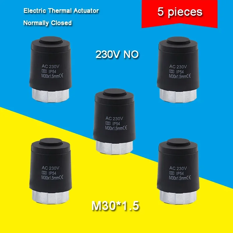 Radiador termostático TRV para suelo eléctrico, 5 piezas de calefacción, 230V, normalmente abierto y cerrado, M30 x 1,5mm