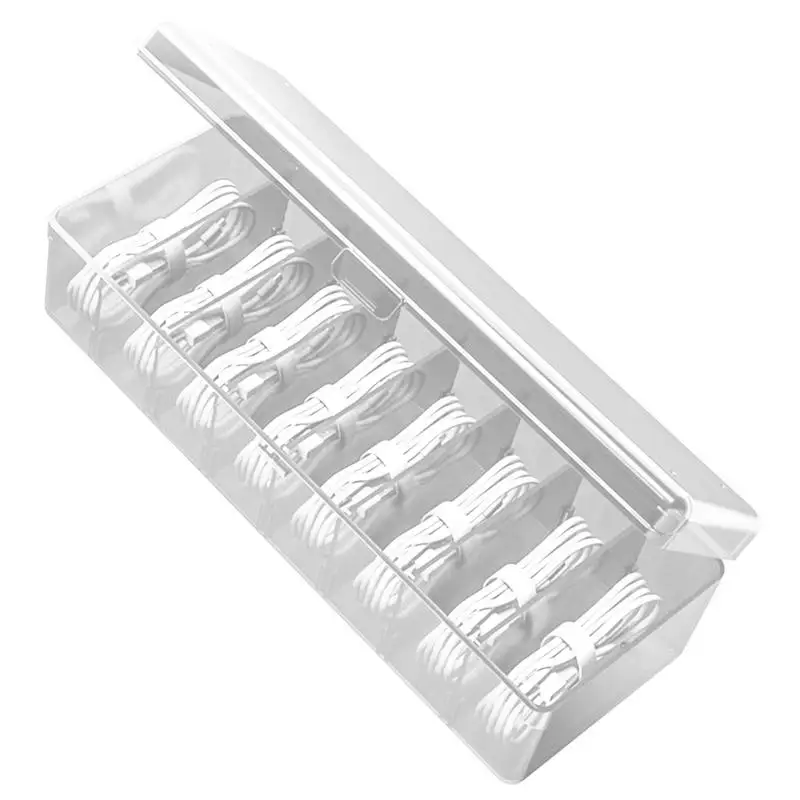 Charger Cord Storage Box Desk Storage Accessories With Lid For Power Cord Charger Cable Plug Sockets 8 Compartments Divied Clear