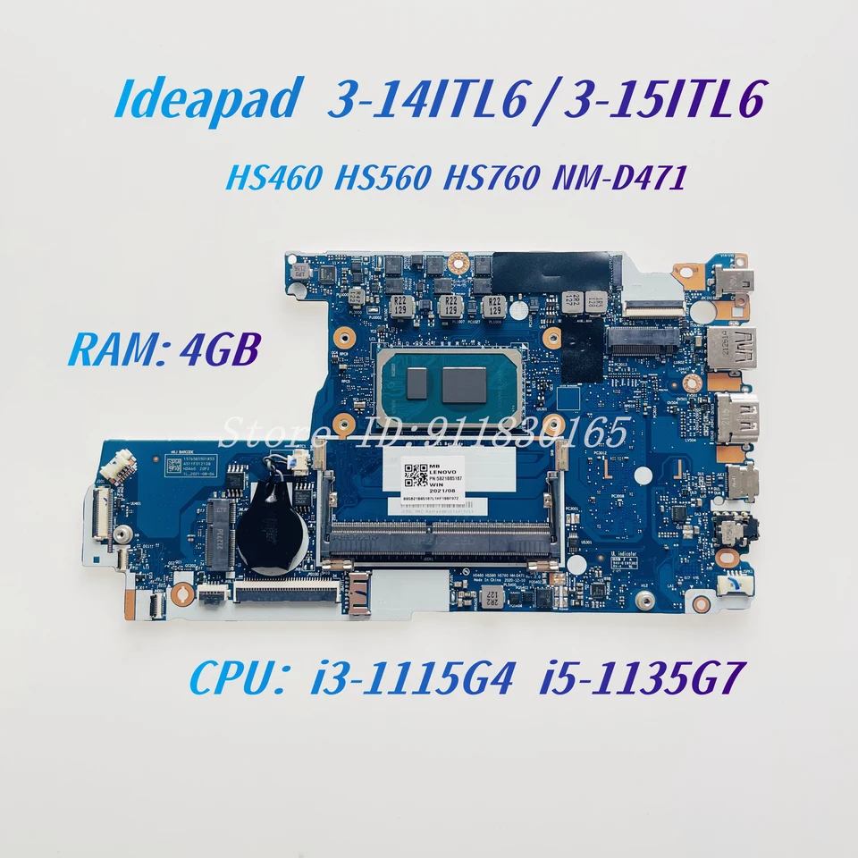 HS460 HS560 HS760 NM-D471 Para Lenovo Ideapad 3-14ITL6 3-15ITL6