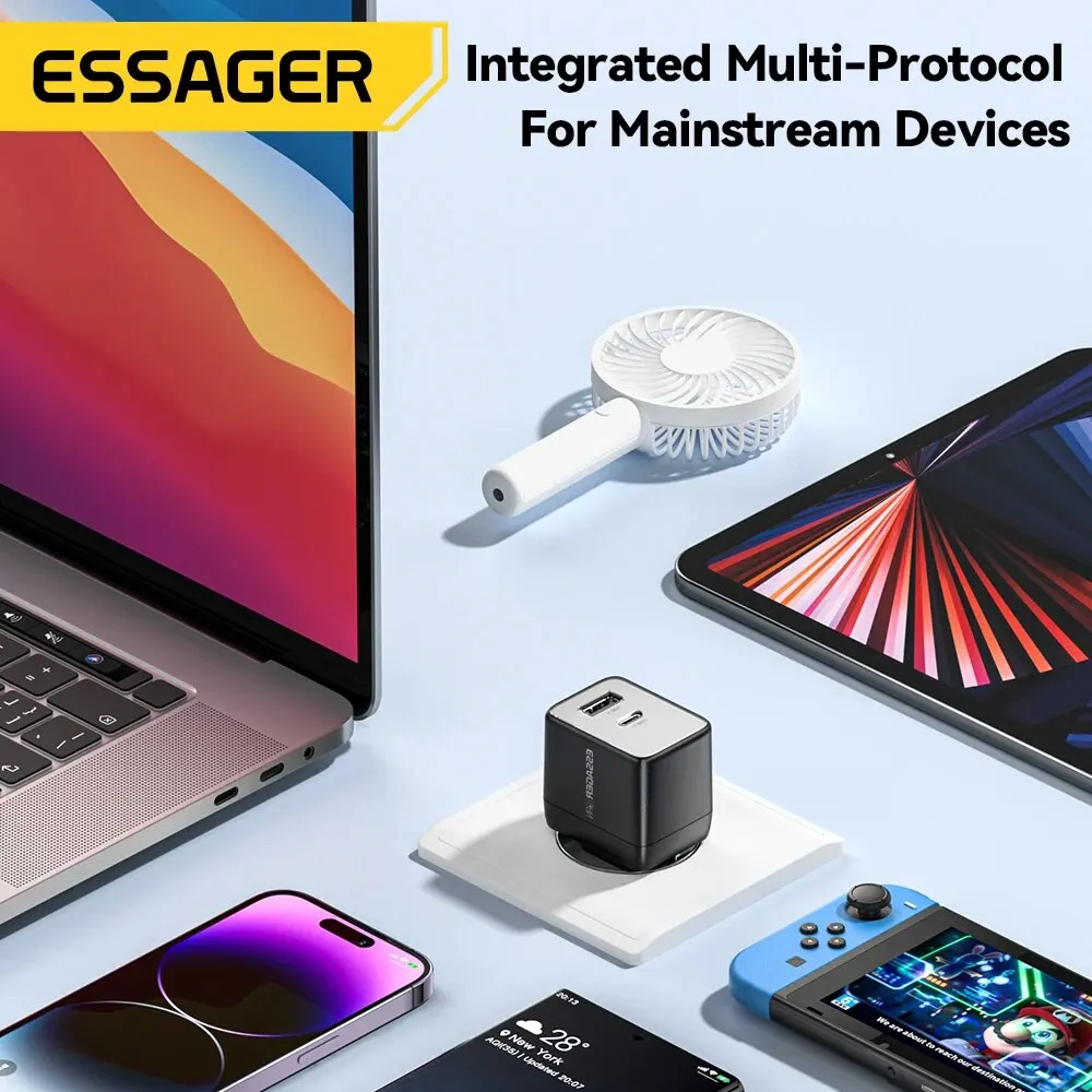 Essager GaN 33W USB Charger Fast Charger PD QC 3.0 USB C Charger Quick Charger For iPhone 14 13 Travel Charger for Samsung S21