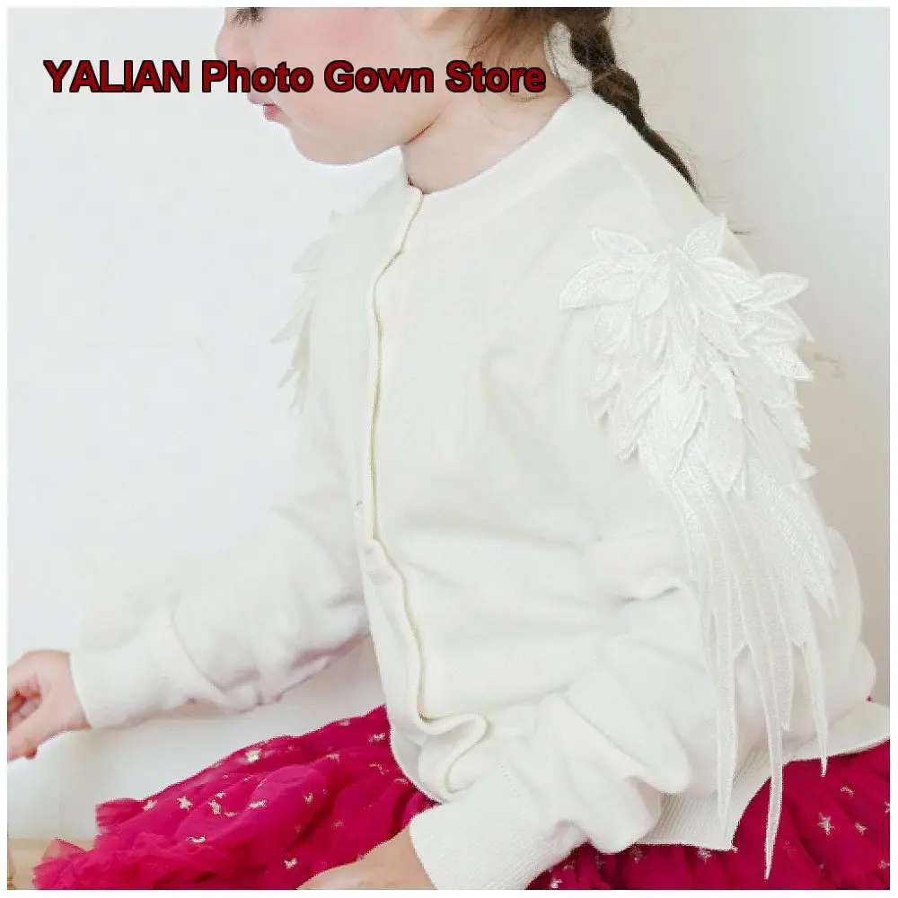 Girls Wings Knit Cotton Stylish Baby Coat Black Round Neck Little Kids